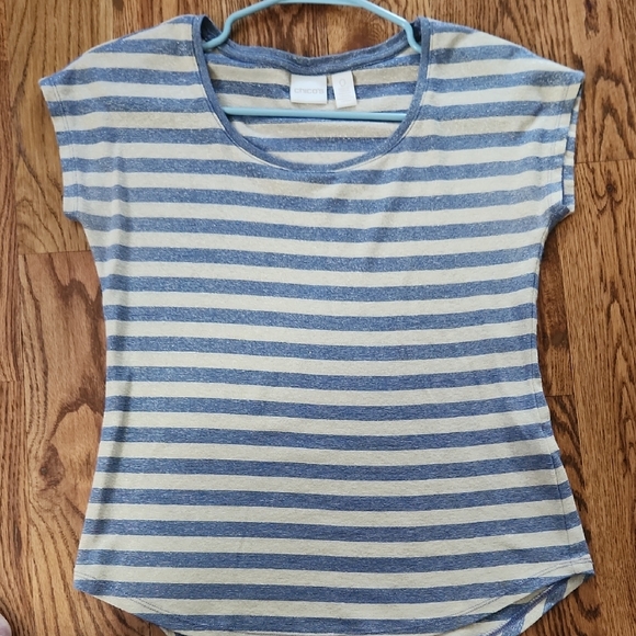 Chico's Tops - Chico's Fitted Blue and Cream Short Sleeve Tee